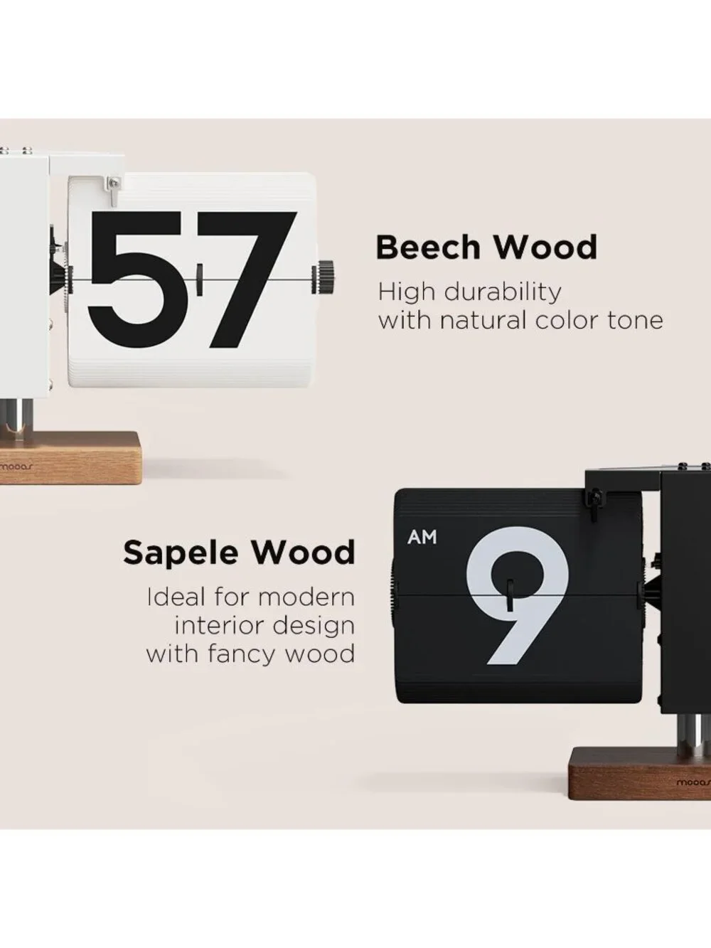 Home White Analog Quartz Large Number Big Wood Vintage Design Flip Desk Clock